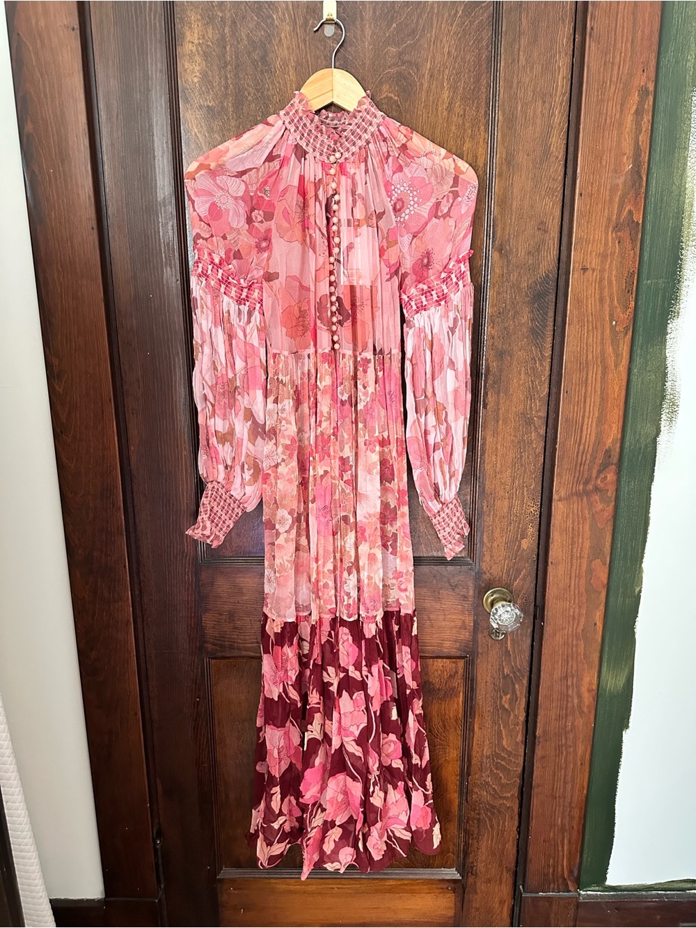 NWT Zimmermann Pink Floral Concert Spliced Lantern Midi Dress